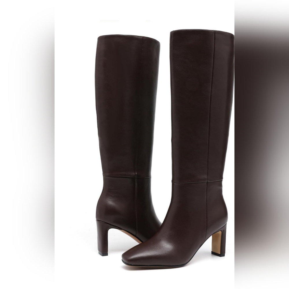 Women's Tall Leather Knee-High Boots - Dark Brown - Picture 3 of 6